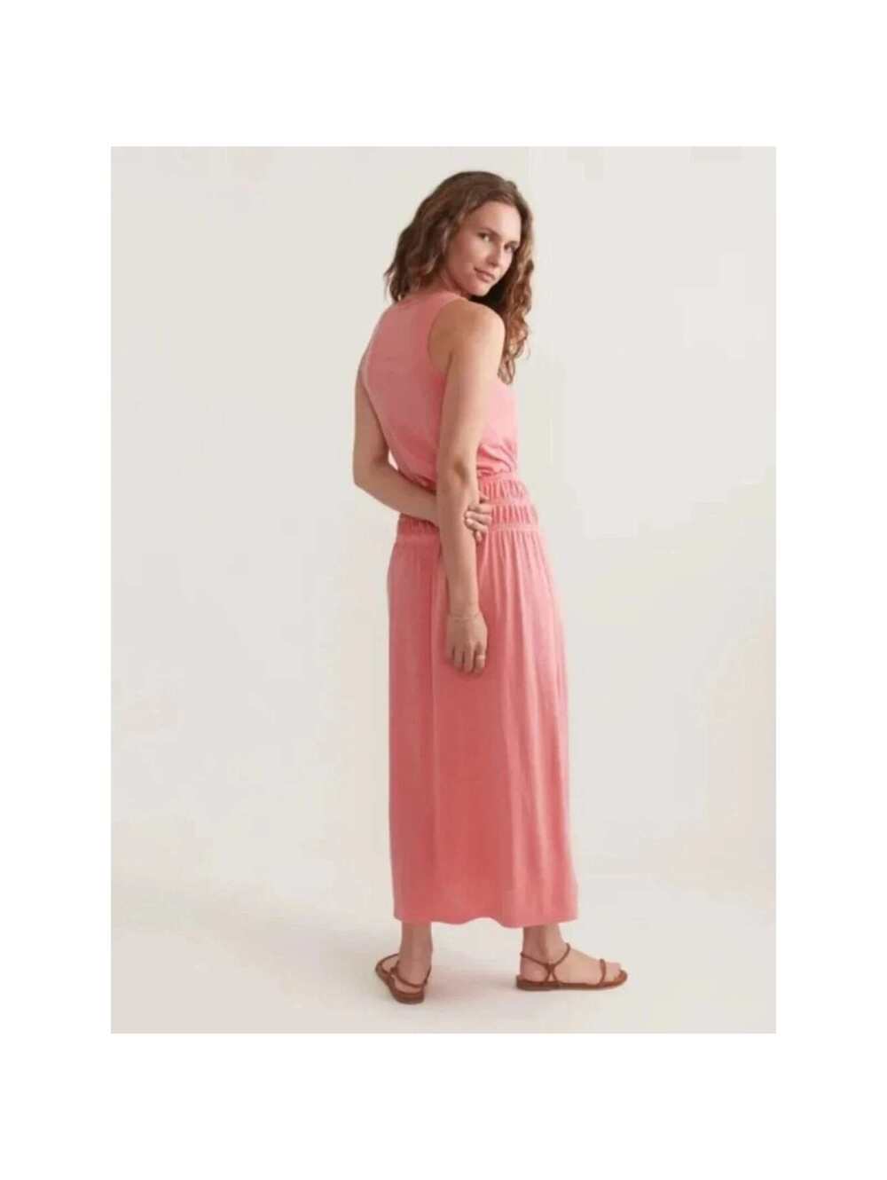 Marine Layer Womens Juliet Slub Maxi Dress Sleeveless Hibiscus Pink Size XL - Picture 2 of 9
